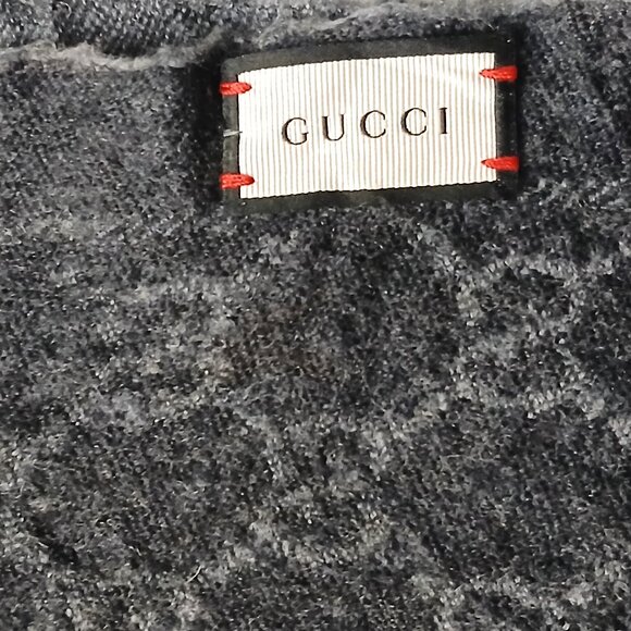 Gucci Rare Vintage Studded Dark Grey & Silver Reversible GG Logo Print Shawl - Picture 9 of 10